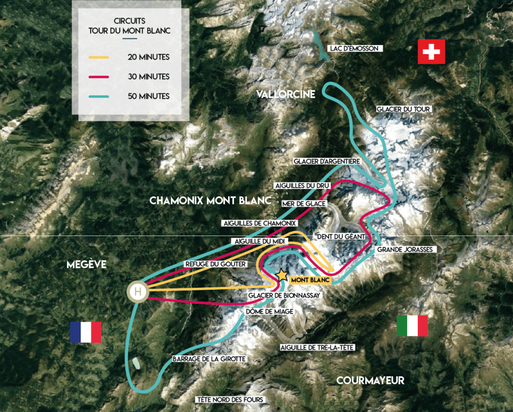 Vols touristiques - Circuits Tour du Mont-Blanc - Mont Blanc Hélicoptères Megève
